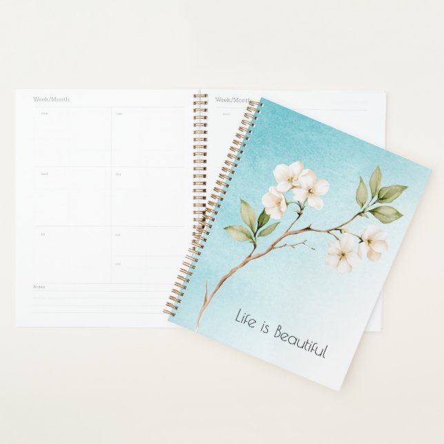 Aqua Blue White Floral Planner (Display)