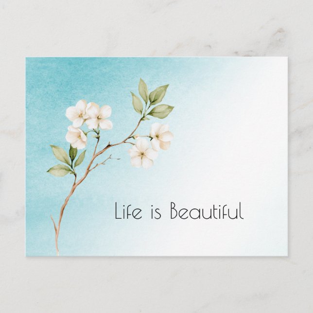Aqua Blue White Floral Postcard (Front)