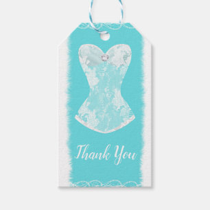 Aqua Blue & White Glam Lingerie Shower Party Gift Tags
