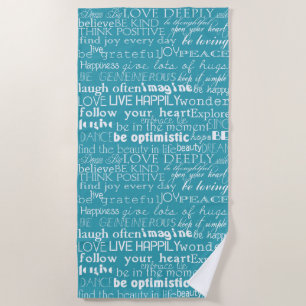 Aqua Blue White Inspirational Words Beach Towel