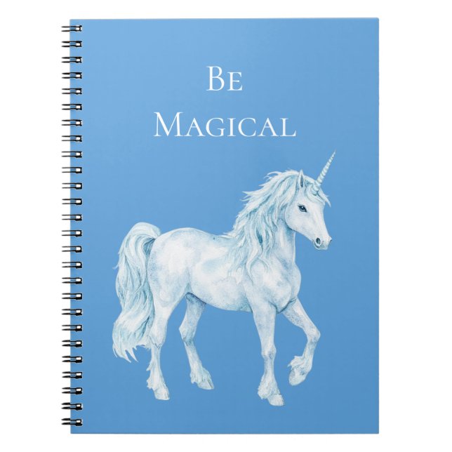 Aqua Blue White Magical Unicorn Notebook (Front)