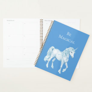 Aqua Blue White Magical Unicorn Planner