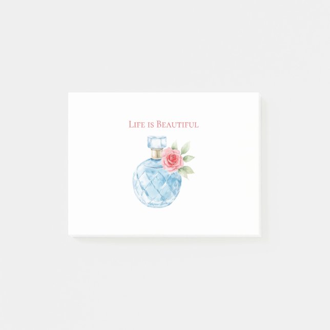 Aqua Blue White Perfume Bottle Rose Post-it Notes (Front)