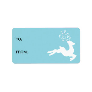 Aqua Blue White Reindeer Gift Tag
