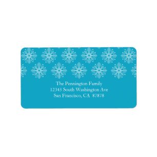 Aqua blue + white snowflake winter address label