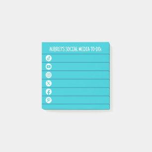 Aqua Blue & White Social Media To Do List Post-it Notes