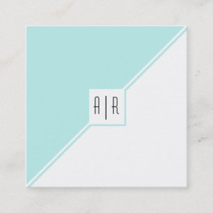 Aqua blue, white triangles and monogram modern square business card