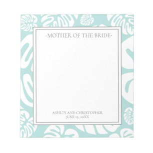 Aqua Blue White Tropical Leaves Mother of Bride Notepad