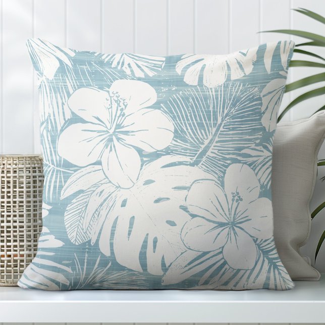 Aqua Blue & White Tropical Throw Pillow (Creator Uploaded)