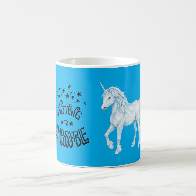 Aqua Blue White Unicorn Nothing is Impossible Coffee Mug (Center)