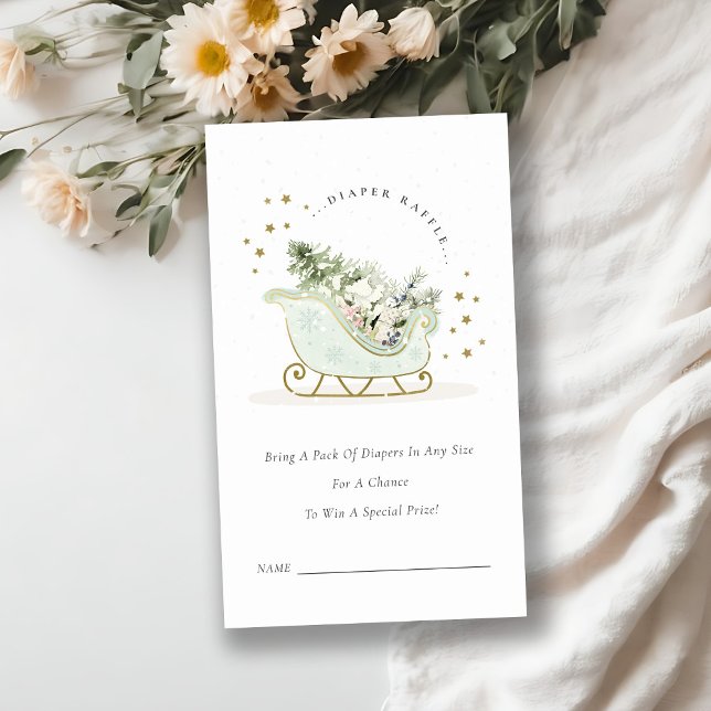 Aqua Blue Winter Sleigh Diaper Raffle Baby Shower Enclosure Card (Creator Uploaded)