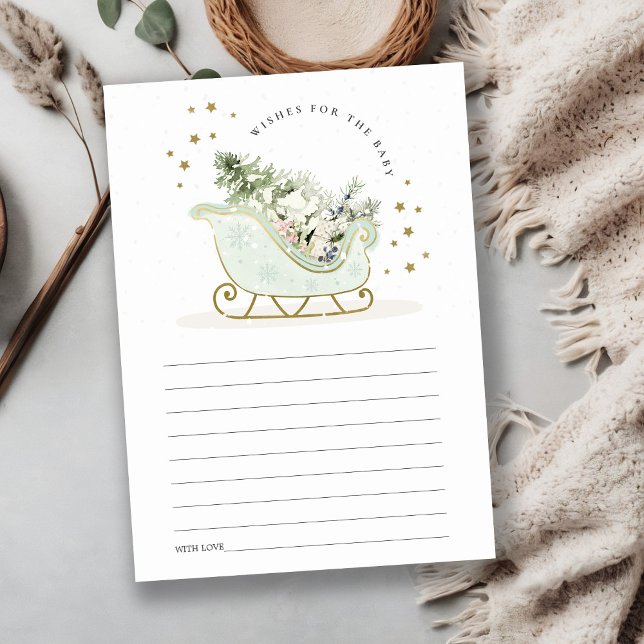 Aqua Blue Winter Sleigh Wishes for Baby Shower Enclosure Card (Creator Uploaded)