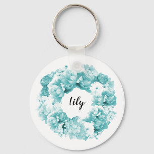 Aqua Blue Wreath Personalised Bridesmaid Keychain