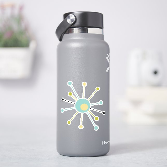Aqua Blue Yellow Atomic Starburst Midcentury Retro (HydroFlask)