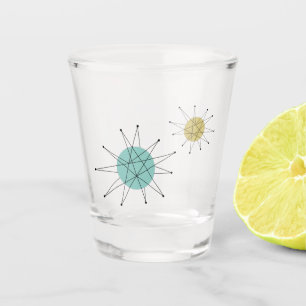Aqua Blue Yellow Franciscan Starburst Mid Century Shot Glass