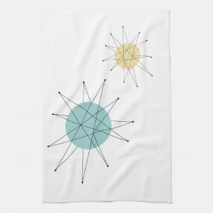 Aqua Blue Yellow Franciscan Starburst Midcentury Tea Towel