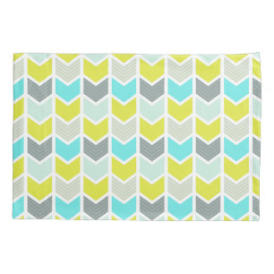 Aqua Blue Yellow Grey Geometric Chevron Pattern Pillowcase