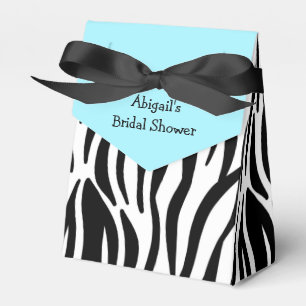 Aqua Blue Zebra Print Bridal Shower Personalised Favour Box