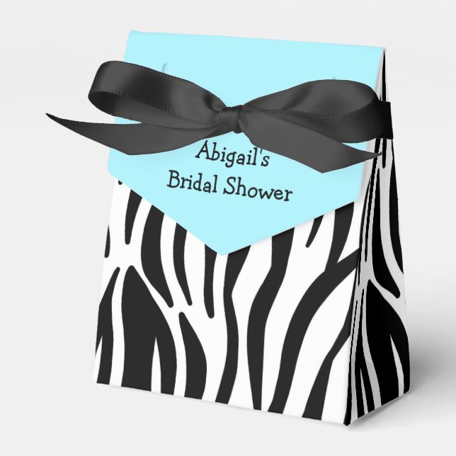 Aqua Blue Zebra Print Bridal Shower Personalised Favour Box (Front Side)