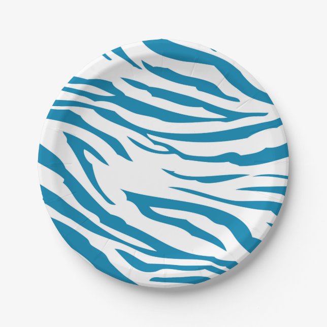 Aqua Blue Zebra Print Paper Plate (Front)