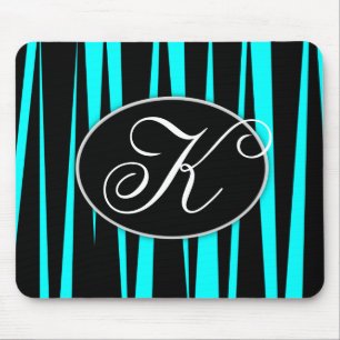 Aqua Blue Zebra Stripes Monogrammed Mouse Pads