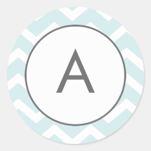 Aqua Blue Zig Zag Chevron Pattern Monogram Classic Round Sticker
