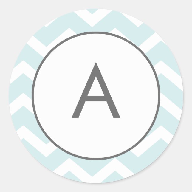 Aqua Blue Zig Zag Chevron Pattern Monogram Classic Round Sticker (Front)