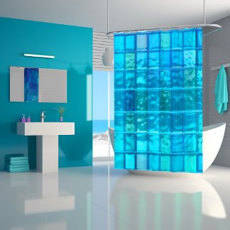 Aqua Blues Translucent Tiled-Look Shower Curtain