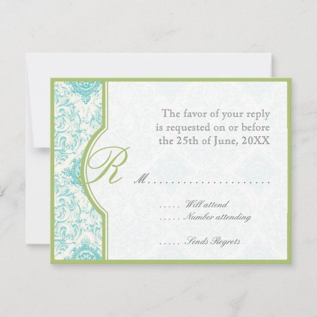 Aqua BlueToile  Quatrefoil RSVP Responce Cards (Front)
