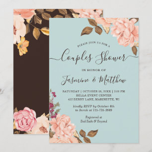 Aqua Blush Floral Couples Shower Invitation