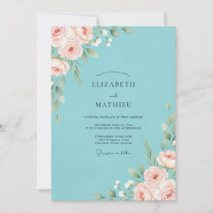Aqua Blush Peony Wedding Invitation
