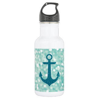 Aqua Bokeh Nautical Glitter Anchor 532 Ml Water Bottle