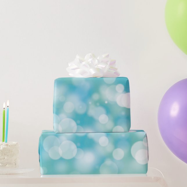Aqua Bokeh Party Lights Wrapping Paper (Party Gifts)