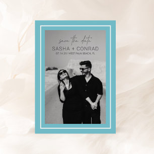 Aqua Bold Border Photo Modern Wedding Save The Date