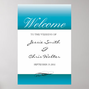 Aqua border wedding welcome sign