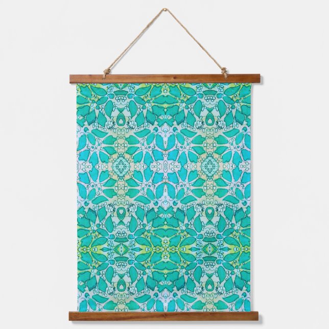 Aqua Botanical  Hanging Tapestry (Front)
