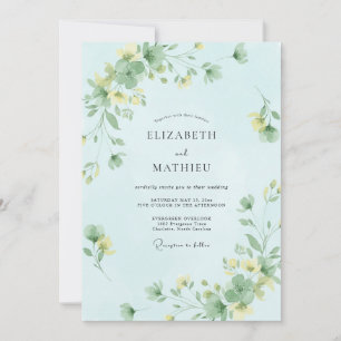 Aqua Botanical Watercolor Floral Wedding Invitation