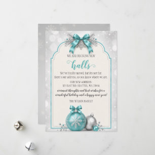 Aqua Bow Christmas Decking The New Halls Moving Holiday Card