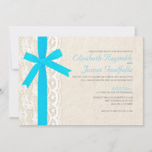 Aqua Bow & Lace Wedding Invitations
