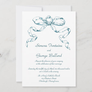 Aqua Bow Swag Wedding Invitation