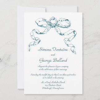 Aqua Bow Swag Wedding Invitation