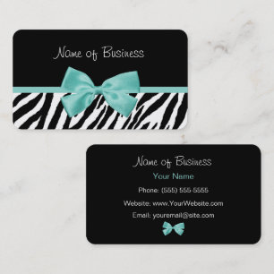 Aqua Bow Zebra Print Design Business Card