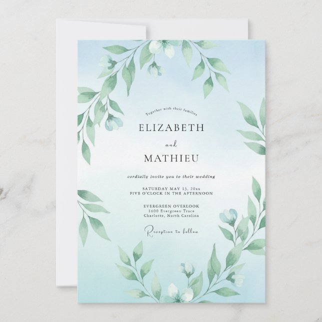 Aqua Branch Eucalyptus Wedding Invitation (Front)