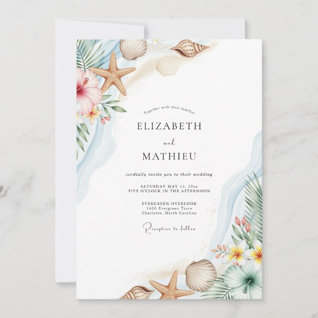 Aqua Breezy Coastal Wedding Invitation (Front)