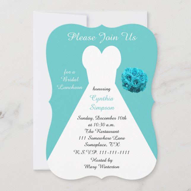 Aqua Bridal Luncheon Invitations (Front)