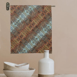 Aqua Brown and Orange Abstract patterned Tea Towel