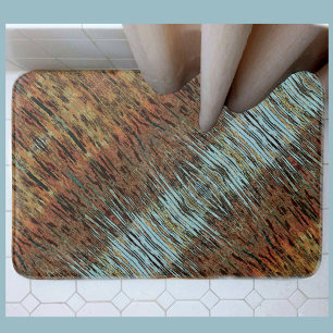 Aqua Brown and Orange Earthy Tribal Abstract Bath Mat