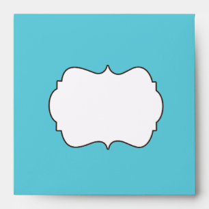 Aqua, Brown, and White Damask Linen Sq. Envelope