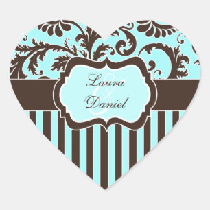 Aqua, Brown, and White Striped Damask Sticker