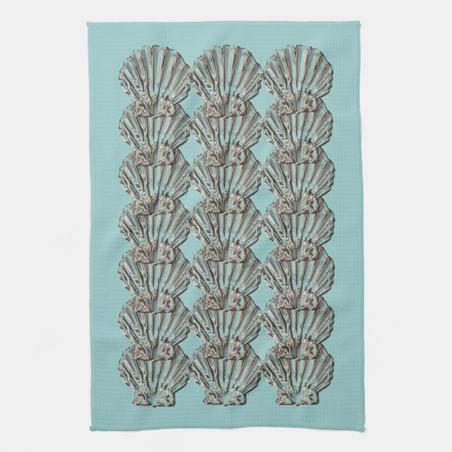 Aqua brown beach kitchen tea towel (Vertical)